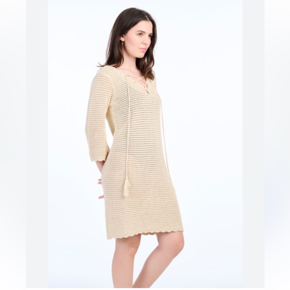 NWT Jacquie The Label Crochet V Neck Dress Swim Cover Up in Sand M